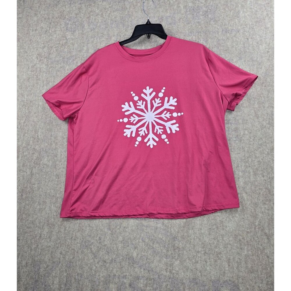 Pink Womens Graphic Snowflake T-Shirt 5XL Polyester Crewneck Relaxed Fit